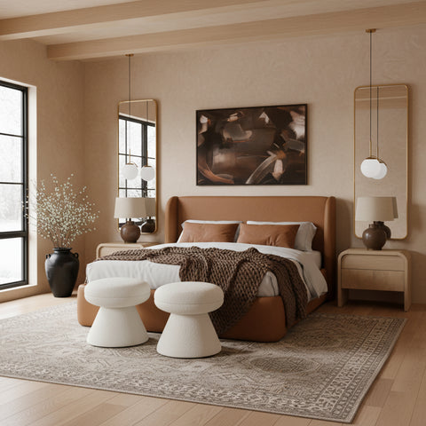 Talia Cognac Vegan Leather Upholstered King Bed, 1 Piece