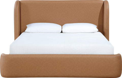 Talia Cognac Vegan Leather Upholstered King Bed, 1 Piece