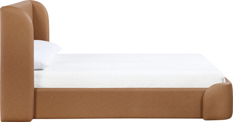 Talia Cognac Vegan Leather Upholstered King Bed, 1 Piece