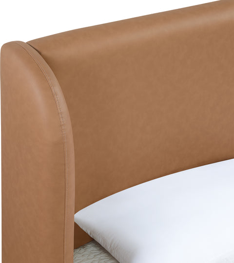 Talia Cognac Vegan Leather Upholstered King Bed, 1 Piece