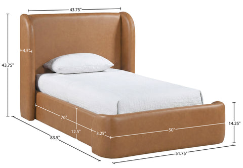 Talia Cognac Vegan Leather Upholstered Twin Bed, 1 Piece