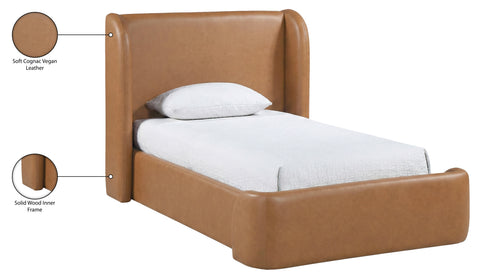 Talia Cognac Vegan Leather Upholstered Twin Bed, 1 Piece