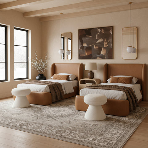 Talia Cognac Vegan Leather Upholstered Twin Bed, 1 Piece