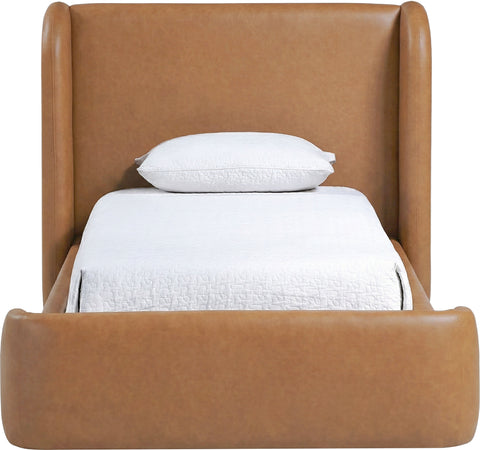 Talia Cognac Vegan Leather Upholstered Twin Bed, 1 Piece