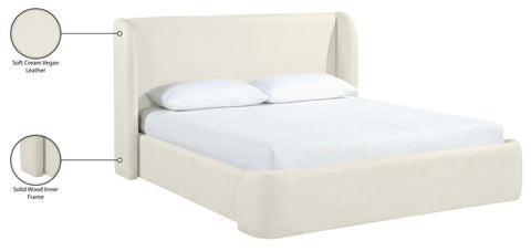 Talia Cream Vegan Leather Upholstered King Bed, 1 Piece