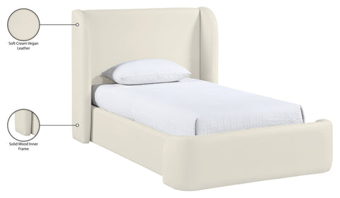 Talia Cream Vegan Leather Upholstered Twin Bed, 1 Piece