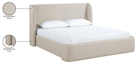 Talia Taupe Vegan Leather Upholstered King Bed, 1 Piece