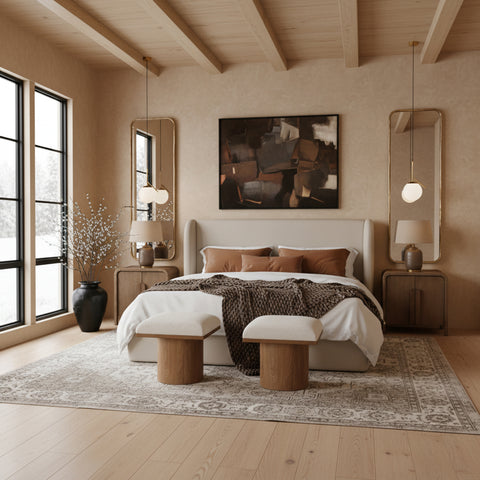 Talia Taupe Vegan Leather Upholstered King Bed, 1 Piece
