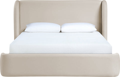 Talia Taupe Vegan Leather Upholstered King Bed, 1 Piece