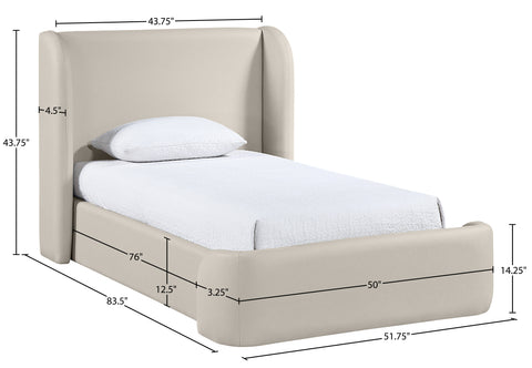 Talia Taupe Vegan Leather Upholstered Twin Bed, 1 Piece