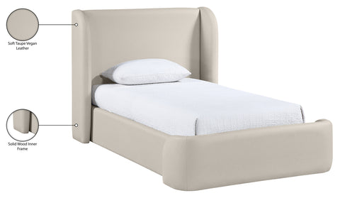 Talia Taupe Vegan Leather Upholstered Twin Bed, 1 Piece
