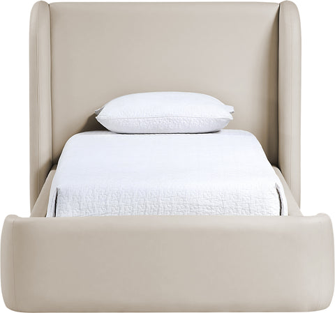 Talia Taupe Vegan Leather Upholstered Twin Bed, 1 Piece
