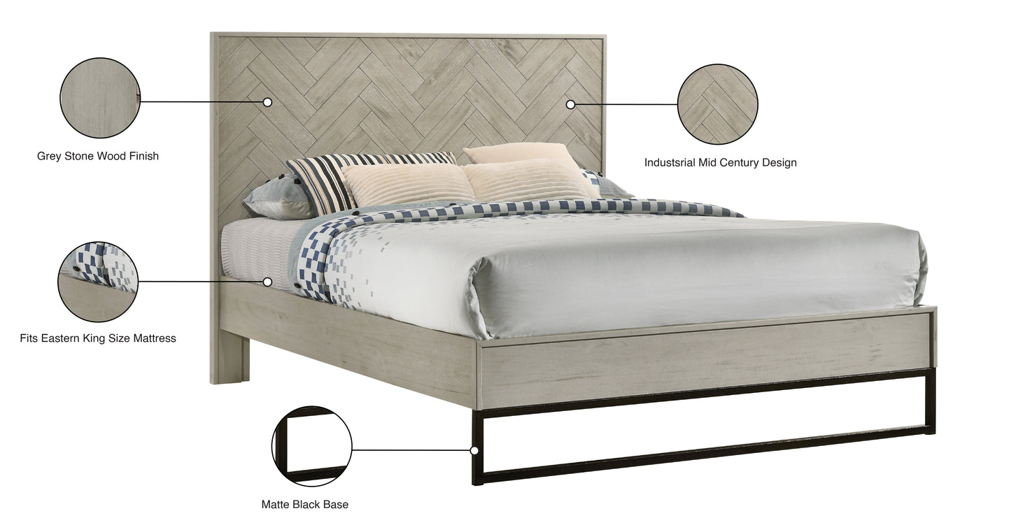 banquet grey stone king bed (3 boxes) k