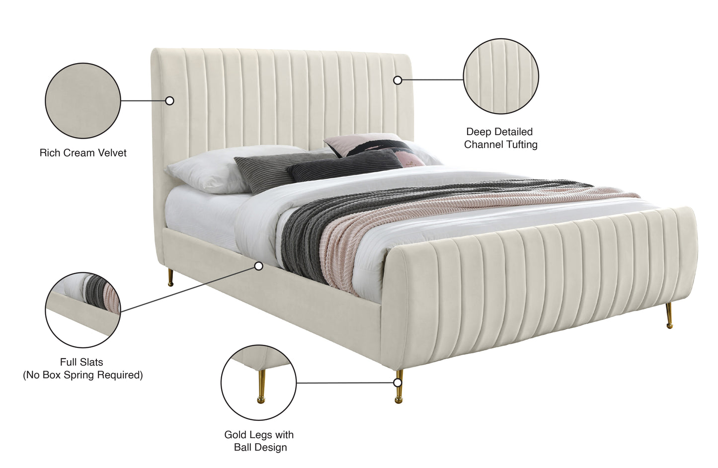 arc cream velvet full bed (3 boxes) f