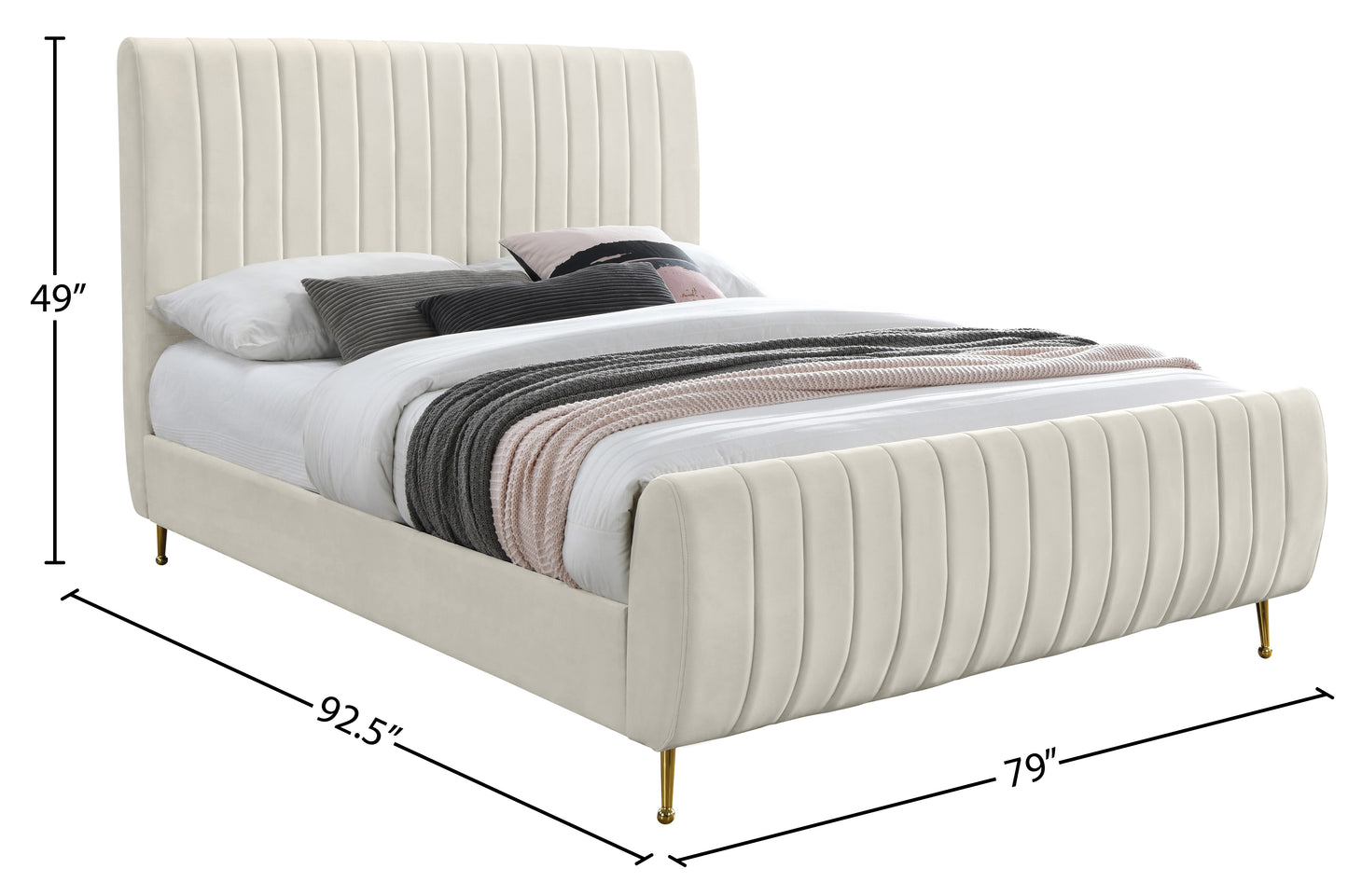 arc cream velvet king bed (3 boxes) k