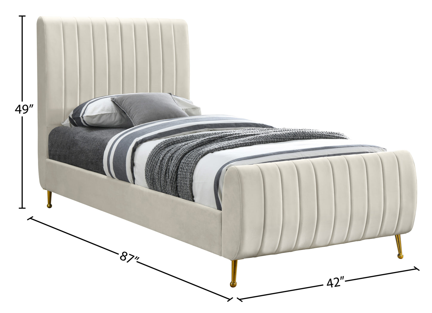 arc cream velvet twin bed (3 boxes) t