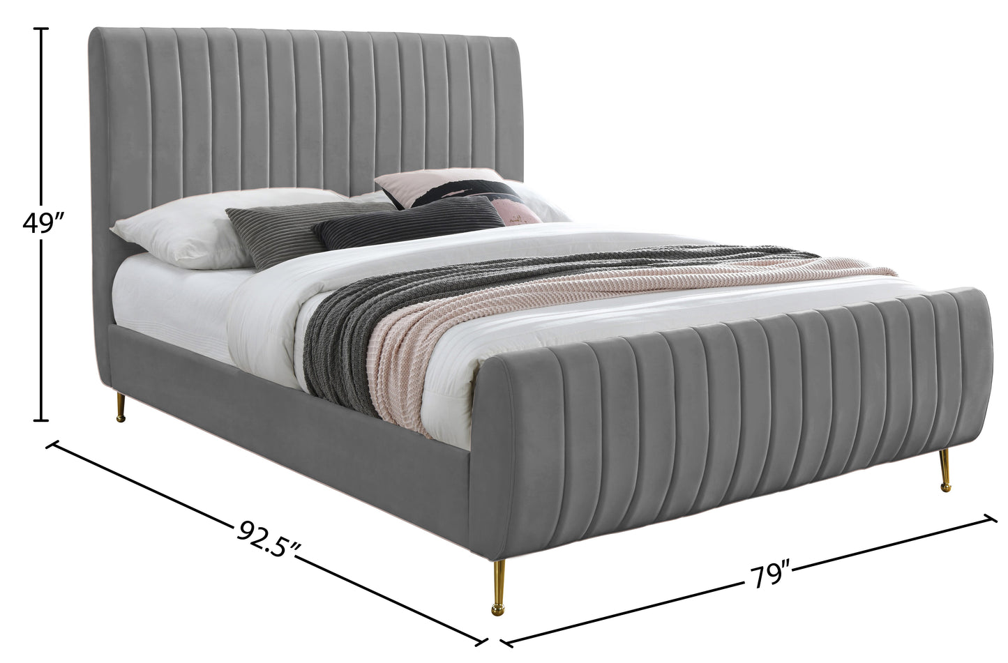 arc grey velvet king bed (3 boxes) k