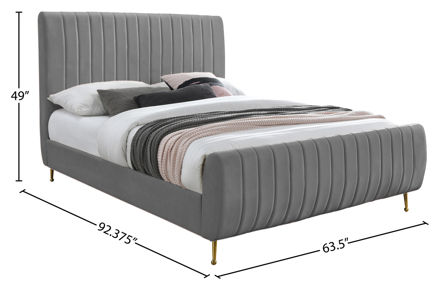 arc grey velvet queen bed (3 boxes) q