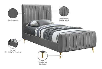 Arc Grey Velvet Twin Bed (3 Boxes) T