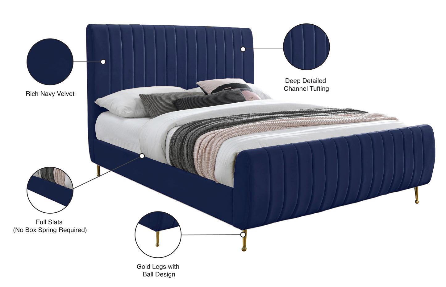 arc navy velvet full bed (3 boxes) f