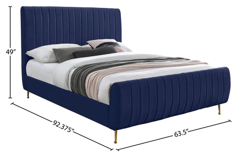 Arc Navy Velvet Queen Bed (3 Boxes) Q