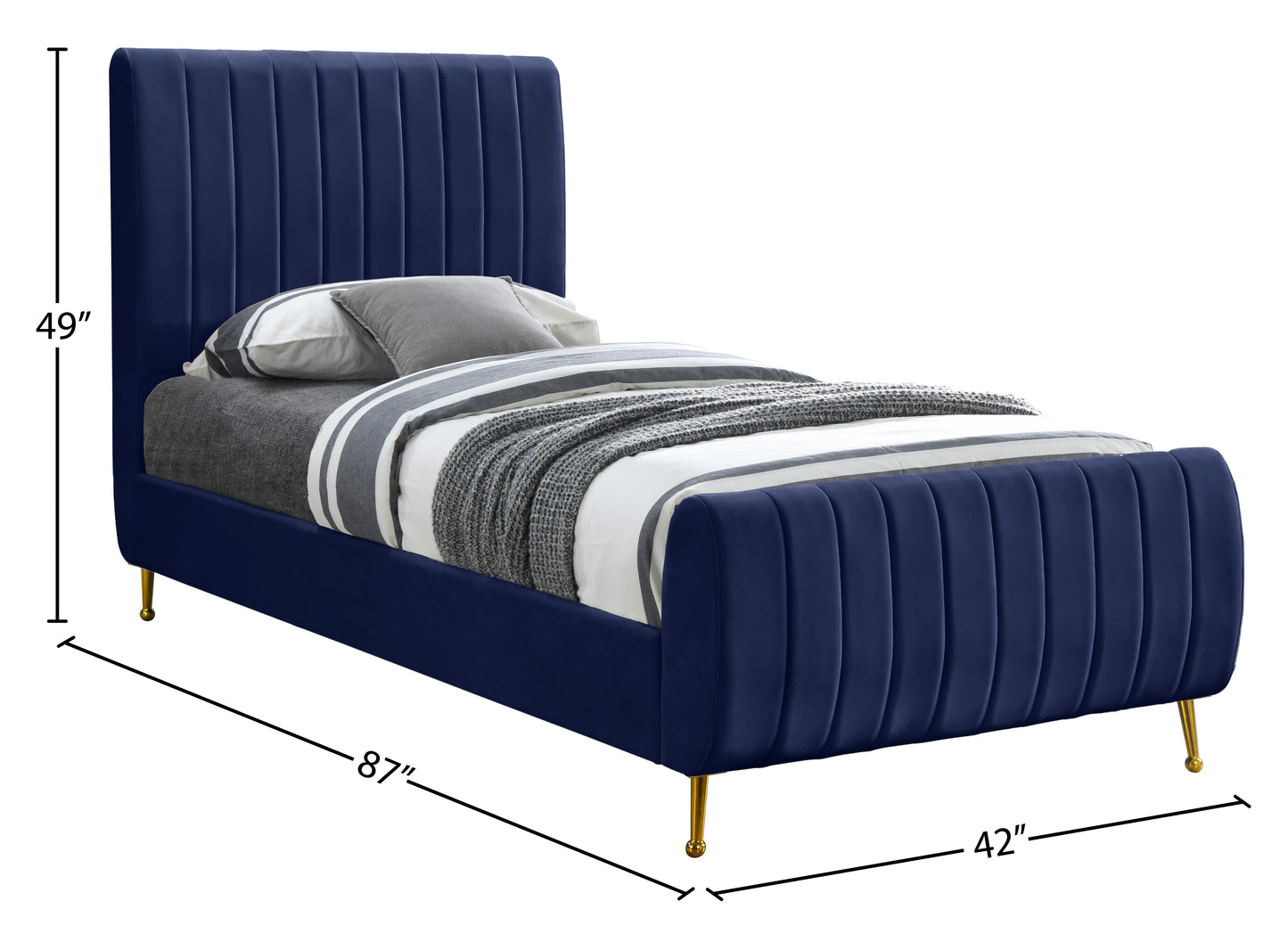 arc navy velvet twin bed (3 boxes) t