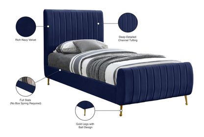 Arc Navy Velvet Twin Bed (3 Boxes) T