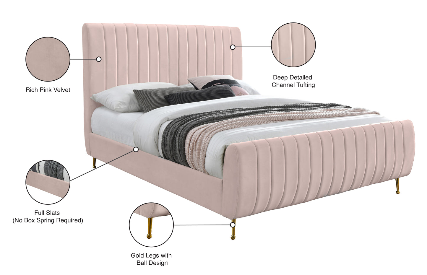 arc pink velvet full bed (3 boxes) f