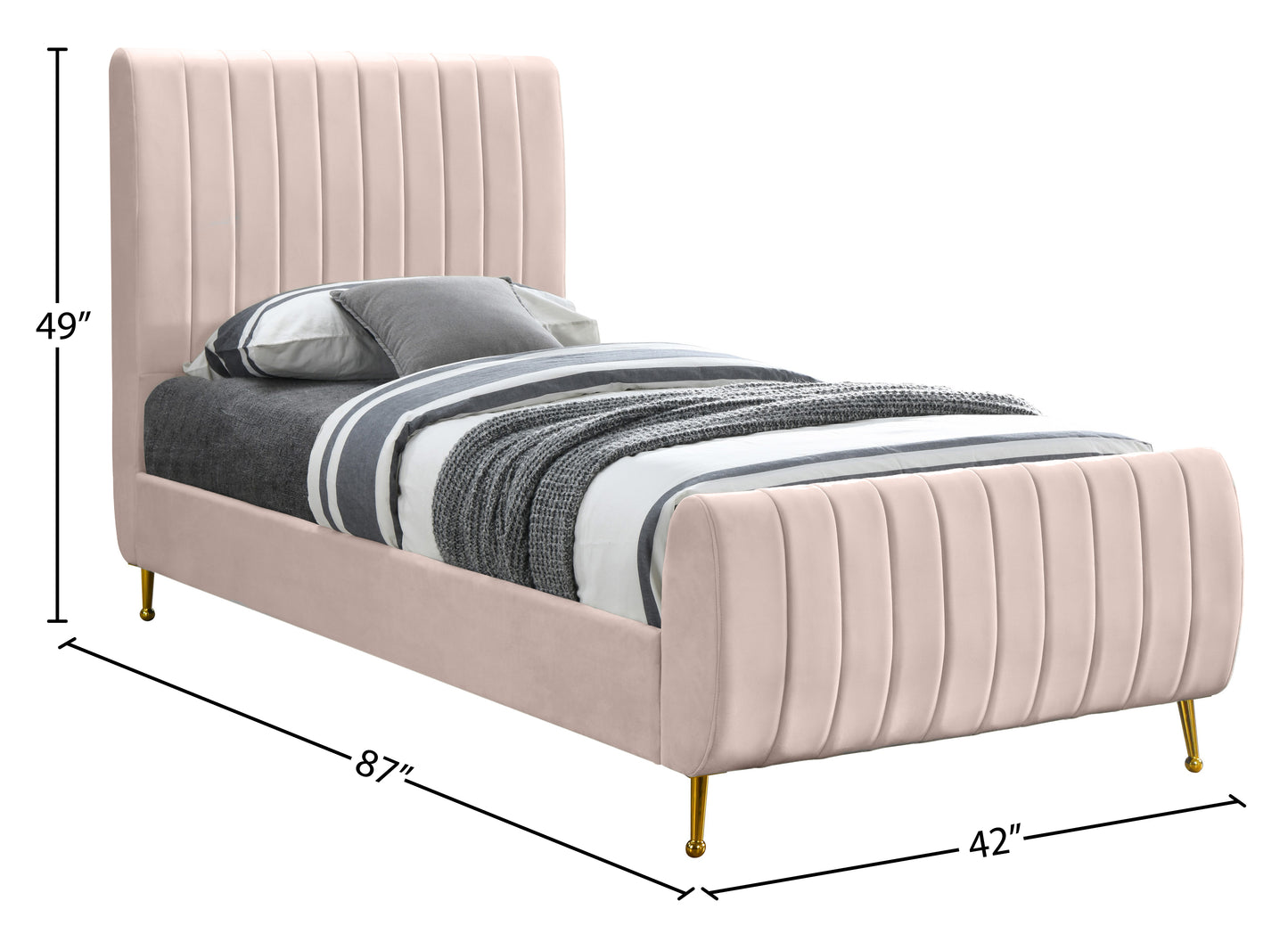 arc pink velvet twin bed (3 boxes) t