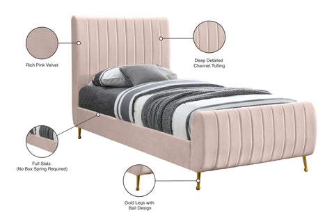 Arc Pink Velvet Twin Bed (3 Boxes) T