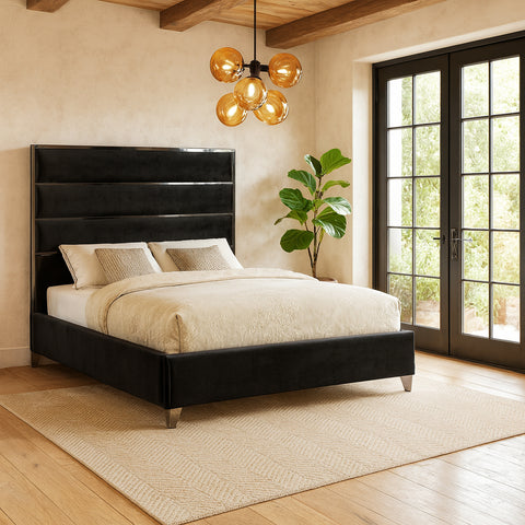 Estelle Black Velvet Upholstered Full Bed, 1 Piece (Style 2)