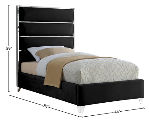 Estelle Black Velvet Upholstered Twin Bed, 1 Piece (Style 2)