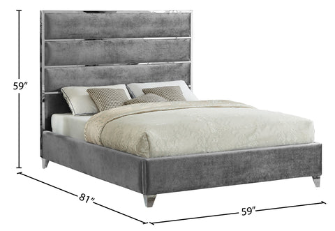 Estelle Grey Velvet Upholstered Full Bed, 1 Piece (Style 2)