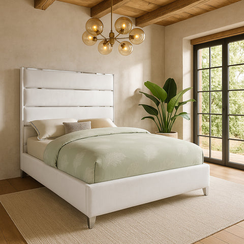 Estelle White Velvet Upholstered Full Bed, 1 Piece (Style 2)