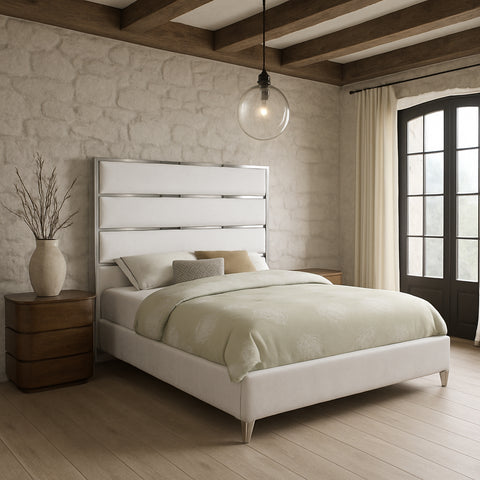 Estelle White Velvet Upholstered King Bed, 1 Piece (Style 2)