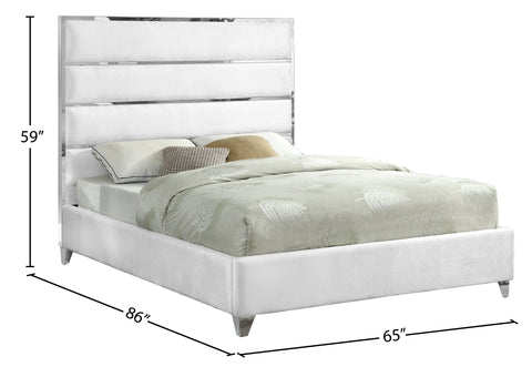 Estelle White Velvet Upholstered Queen Bed, 1 Piece (Style 2)