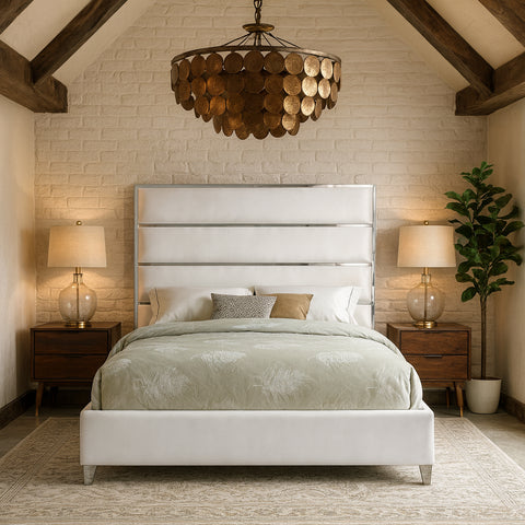 Estelle White Velvet Upholstered Queen Bed, 1 Piece (Style 2)