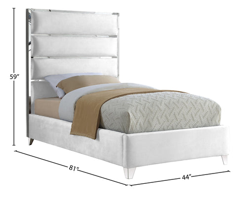 Estelle White Velvet Upholstered Twin Bed, 1 Piece (Style 2)