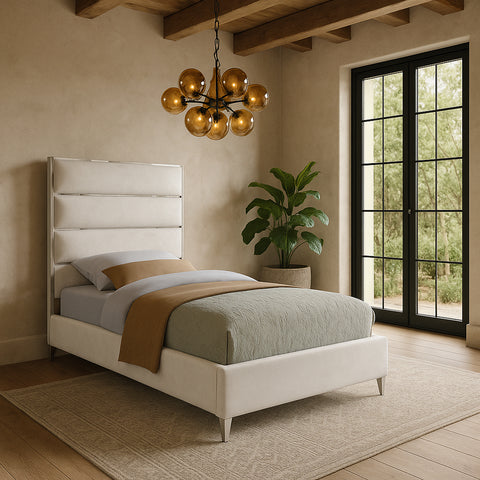 Estelle White Velvet Upholstered Twin Bed, 1 Piece (Style 2)