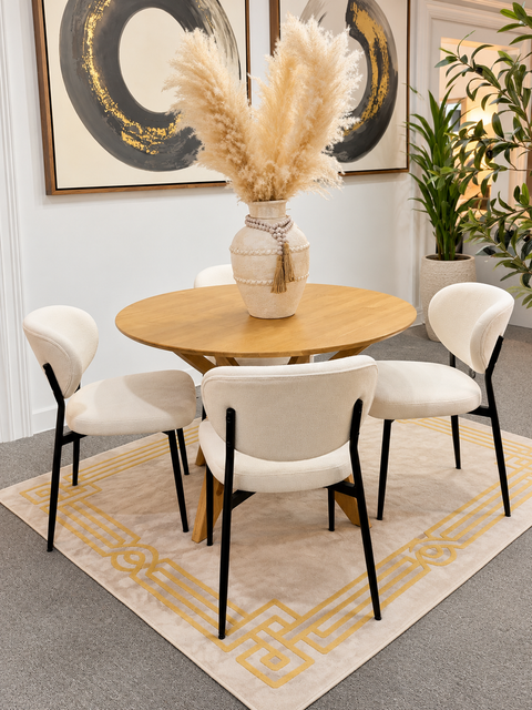 Modern 5-Piece 42" Solid Wood Dining Set Light Walnut with Cream Upholstered Chairs – Showroom Clearance