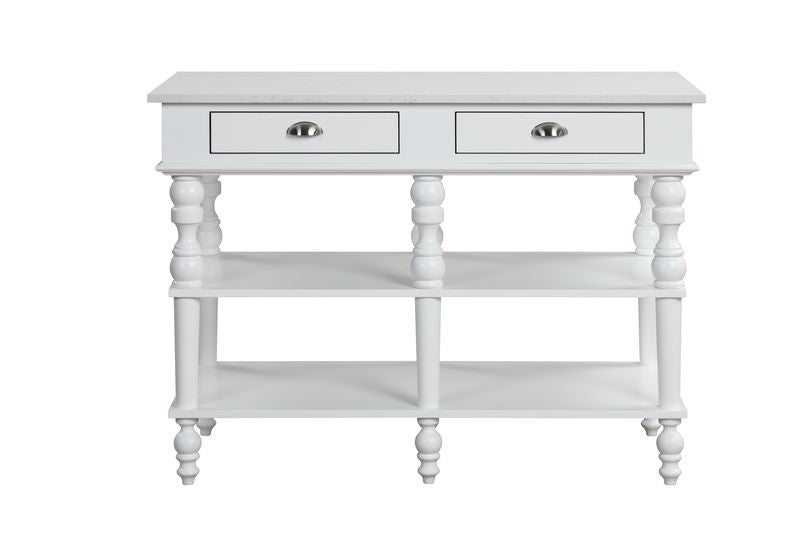 nowles kitchen island, marble top & white finish