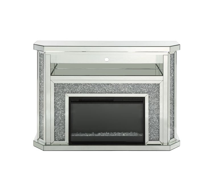 calan fireplace w/led, mirrored & faux diamonds