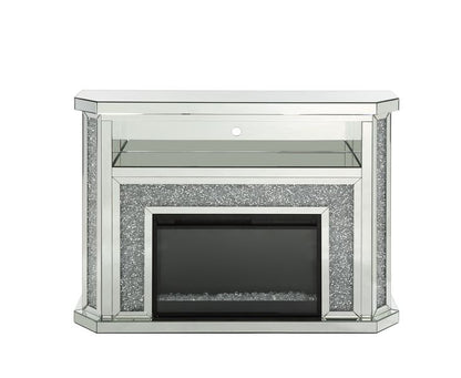 Calan Fireplace W/Led, Mirrored & Faux Diamonds