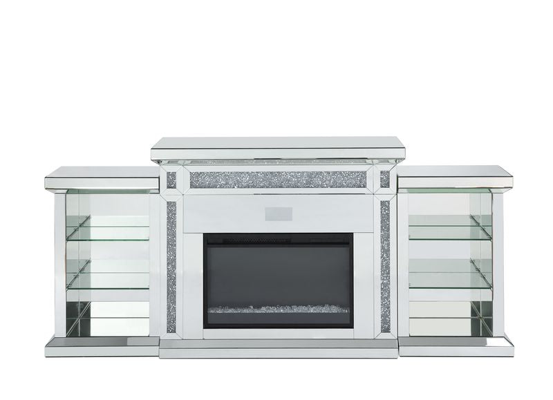 calan fireplace w/led & bluetooth, mirrored & faux diamonds