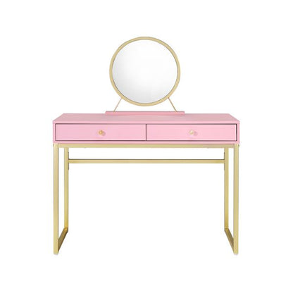 Hewett Vanity Desk W/Mirror & Jewelry Tray, Pink & Gold Finish