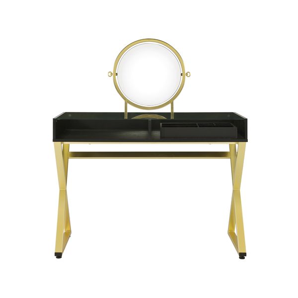 hewett vanity desk w/mirror & jewelry tray, black & gold finish