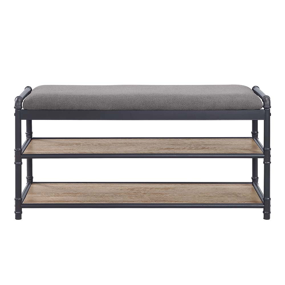 bellarosa shoe rack, gray fabric, oak & sandy black finish