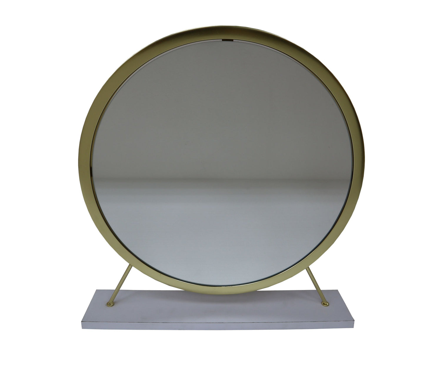 panos vanity mirror & stool, faux fur, mirror, white & brass finish