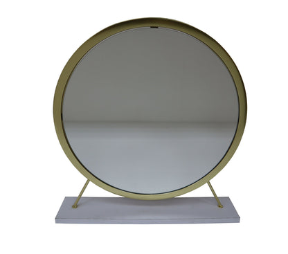 Panos Vanity Mirror & Stool, Faux Fur, Mirror, White & Brass Finish