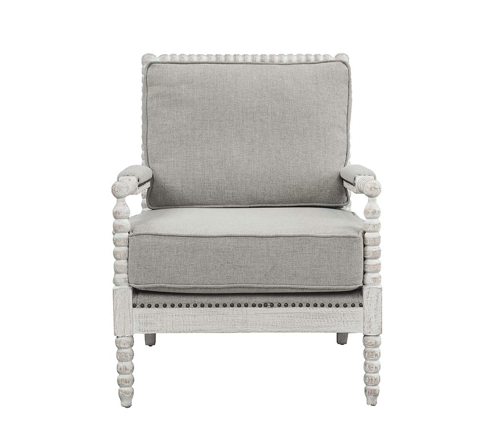 pascaline accent chair, gray linen & light oak finish